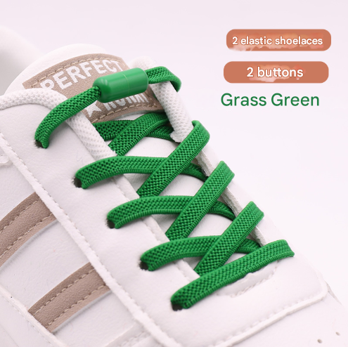 V888-ELOSUNG33698-202507071020-00 Green No-Tie Elastic Shoelaces with Quick Lock System - Flat Tieless Laces for Kids and Adults - Image 1
