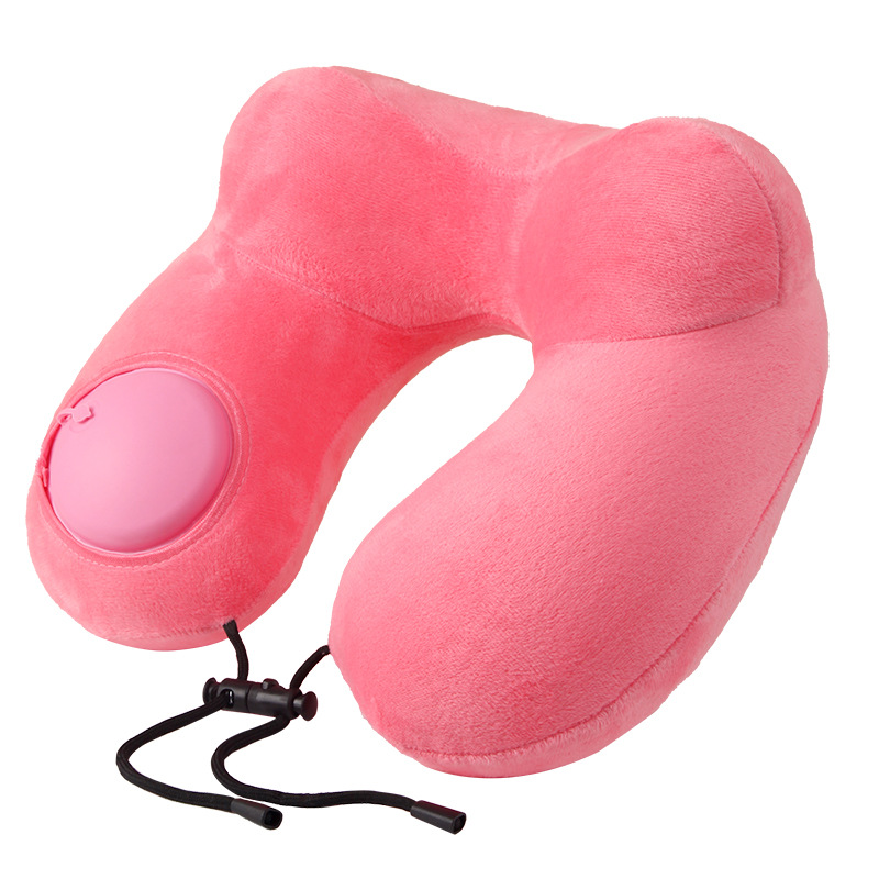 V888-ELOSUNG33764-202508131413-00 Pink Press-to-Inflate Travel Neck Pillow - Ergonomic U-Shaped Cushion for Airplane and Car - Image 1