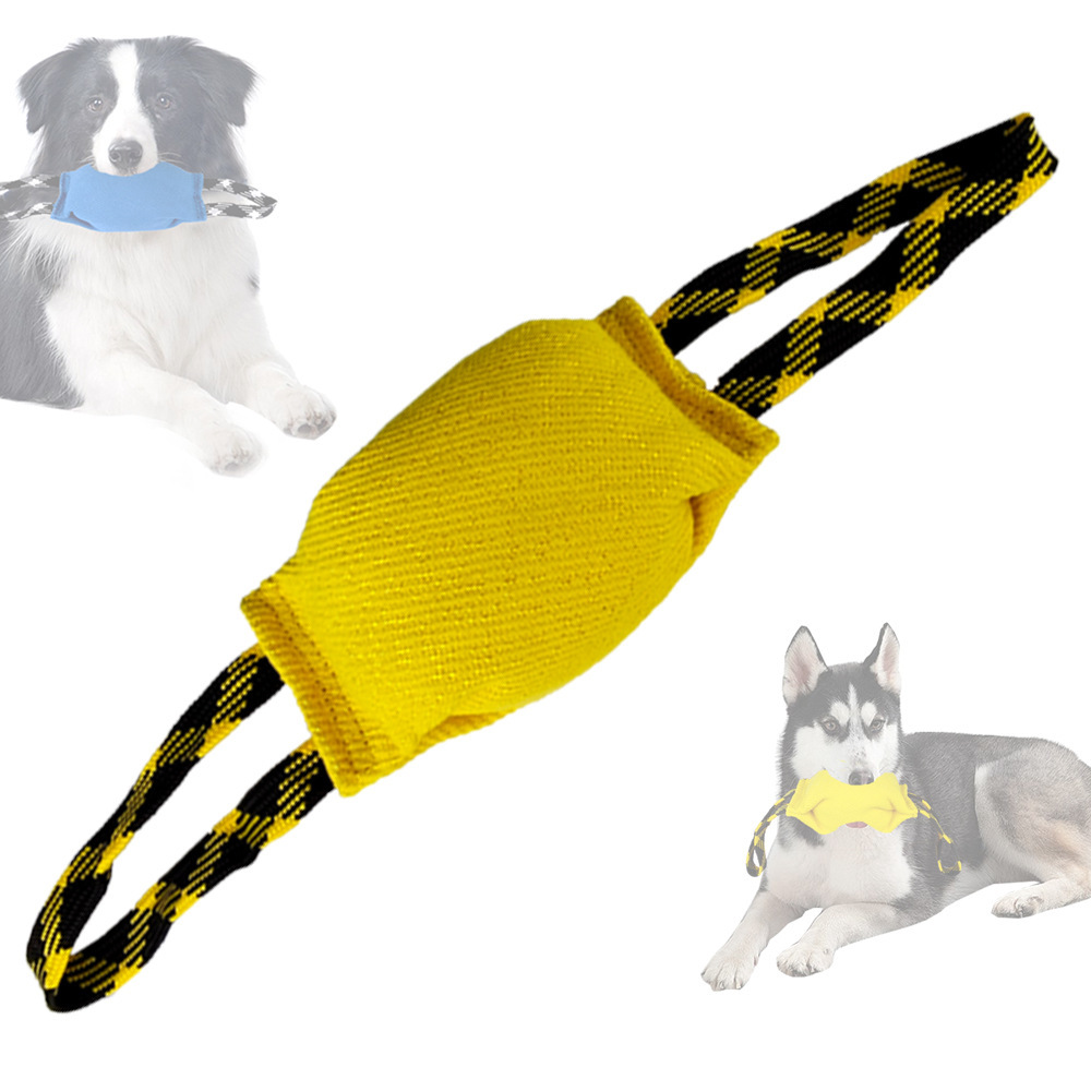 V888-ELOSUNG33811-202508300015-00 Yellow Durable Dog Tug Toy with 2 Handles - Interactive Bite Pillow for Training & Tug of War - Image 1