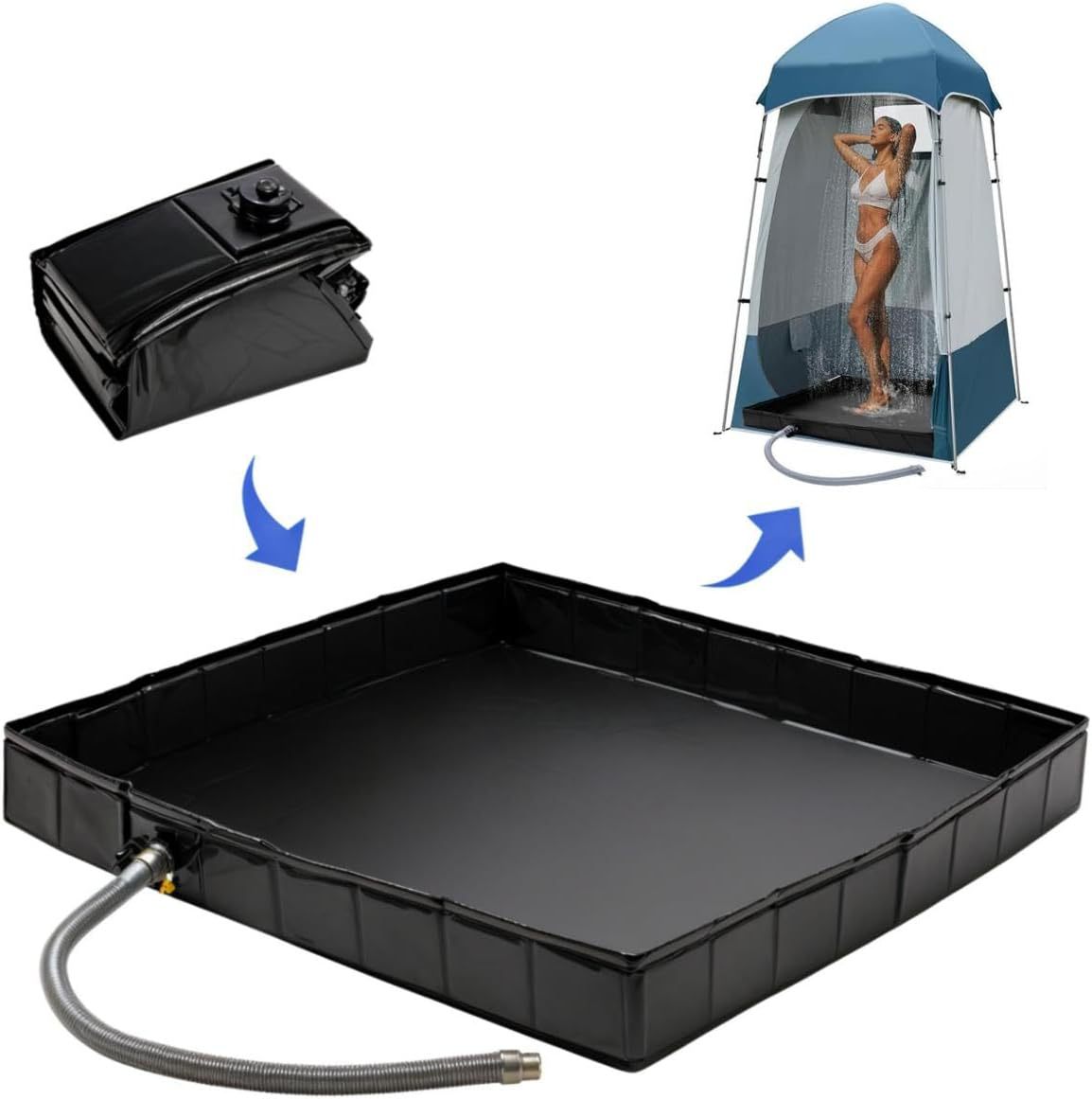 V888-ELOSUNG33834-202509031115-00 Portable Camping Shower Base - Collapsible Water Containment Tray with Drain for Outdoor Tents - Image 1
