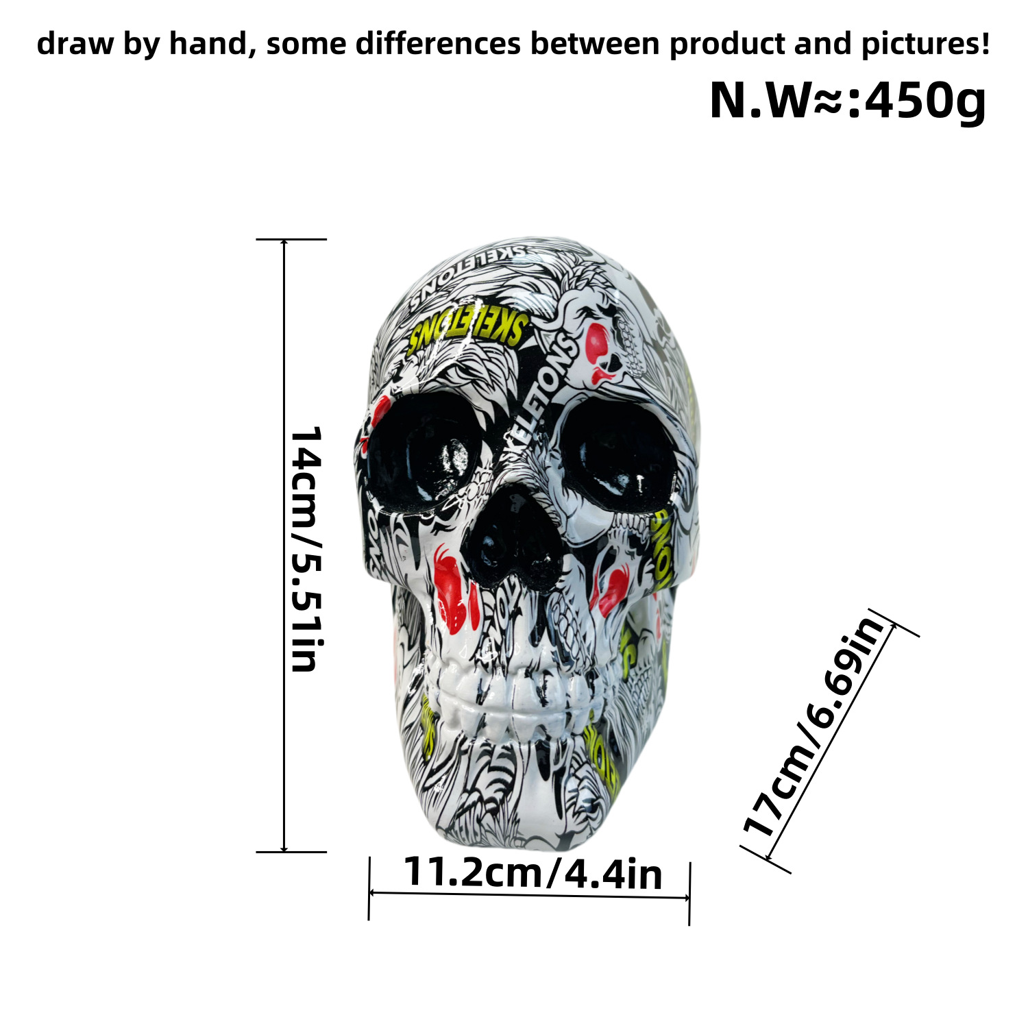 V888-ELOSUNG33883-202509091610-00 Big White Colorful Floral Skull Statue - Intricate Day of the Dead Style Resin Figurine for Halloween & Home Decor - Image 1