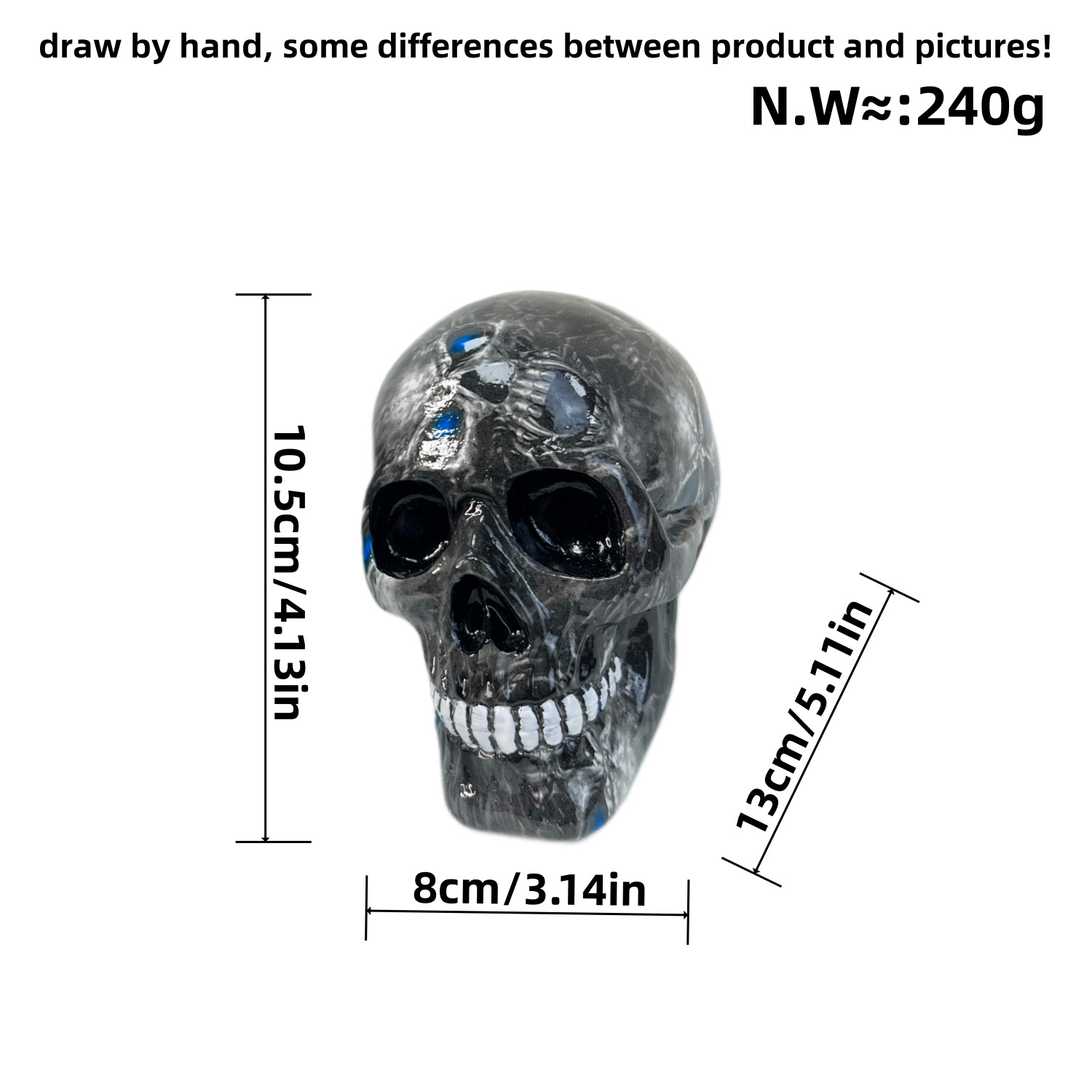 V888-ELOSUNG33884-202509091615-00 Small Black Colorful Floral Skull Statue - Intricate Day of the Dead Style Resin Figurine for Halloween & Home Decor - Image 1