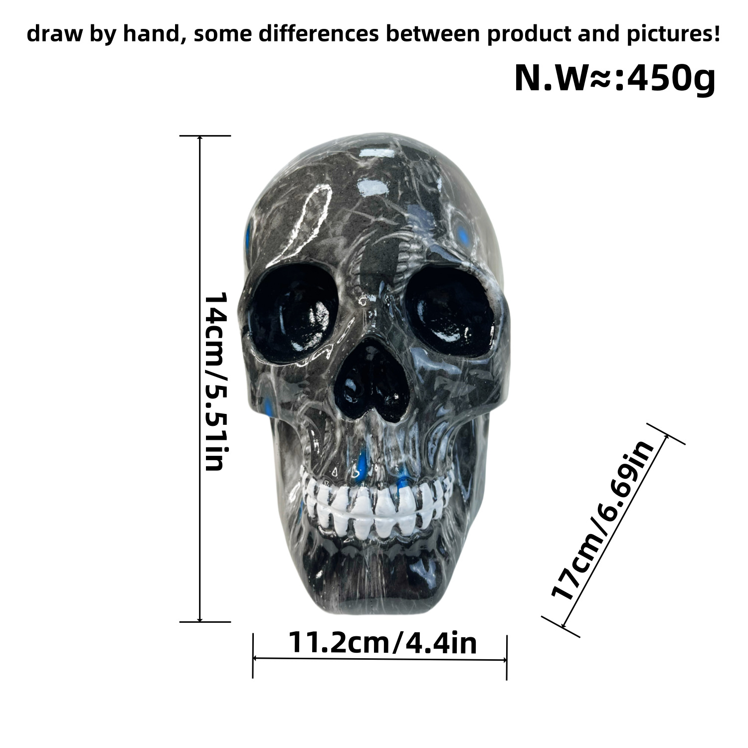 V888-ELOSUNG33885-202509091615-00 Big Black Colorful Floral Skull Statue - Intricate Day of the Dead Style Resin Figurine for Halloween & Home Decor - Image 1