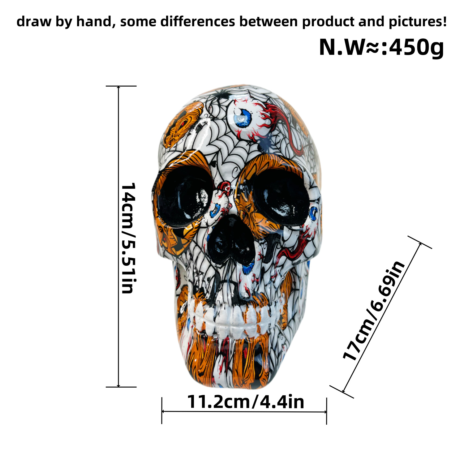 V888-ELOSUNG33887-202509091615-00 Big Yellow Colorful Floral Skull Statue - Intricate Day of the Dead Style Resin Figurine for Halloween & Home Decor - Image 1