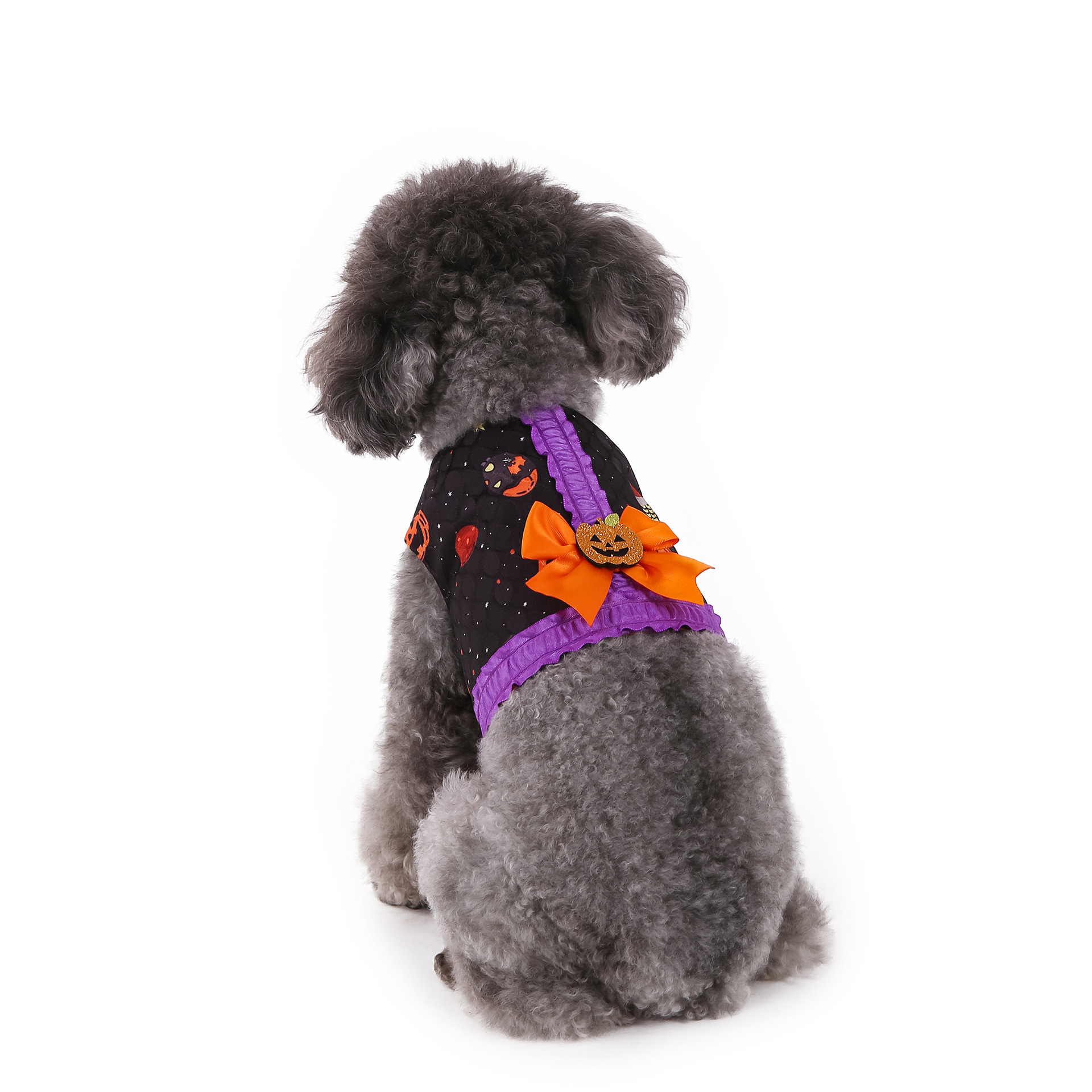V888-ELOSUNG33894-202509091720-00 XL Halloween Pumpkin Dog Harness Dress - Festive Costume Vest with Leash Ring for Small Dogs - Image 1