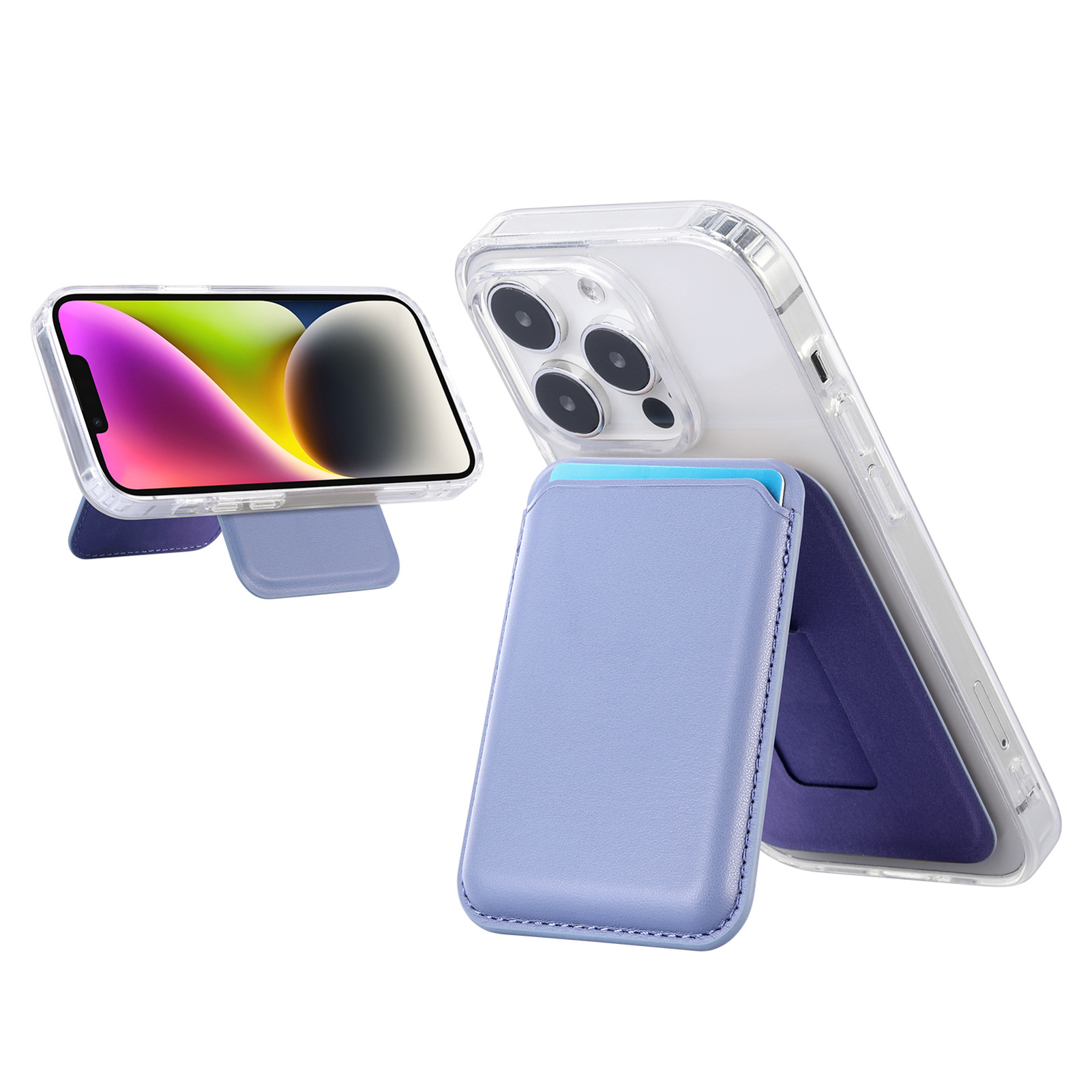 V888-ELOSUNG33917-202509121010-00 Light Purple Slim Magnetic Card Holder Wallet with Adjustable Kickstand - MagSafe Compatible - Image 1