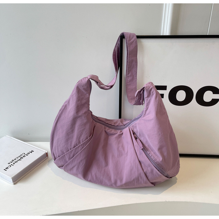 V888-ELOSUNG33989-202509240941-00 Purple Lightweight Crescent Crossbody Bag - Slouchy Nylon Hobo Purse for Casual Everyday Use - Image 1