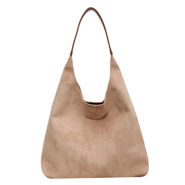 V888-ELOSUNG34373-202507071026-00 Beige Chic Faux Suede Tote Bag with Matching Pouch | Large Capacity Slouchy Shoulder Bag - Image 1