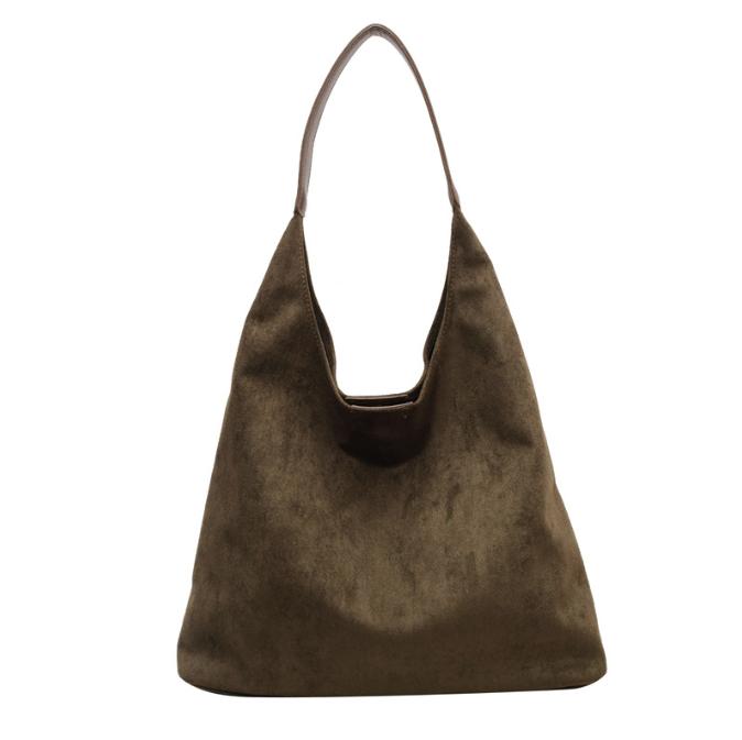V888-ELOSUNG34374-202507071026-00 Greenish-brown Chic Faux Suede Tote Bag with Matching Pouch | Large Capacity Slouchy Shoulder Bag - Image 1