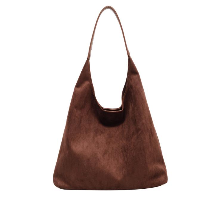 V888-ELOSUNG34375-202507071026-00 Coffee color Chic Faux Suede Tote Bag with Matching Pouch | Large Capacity Slouchy Shoulder Bag - Image 1