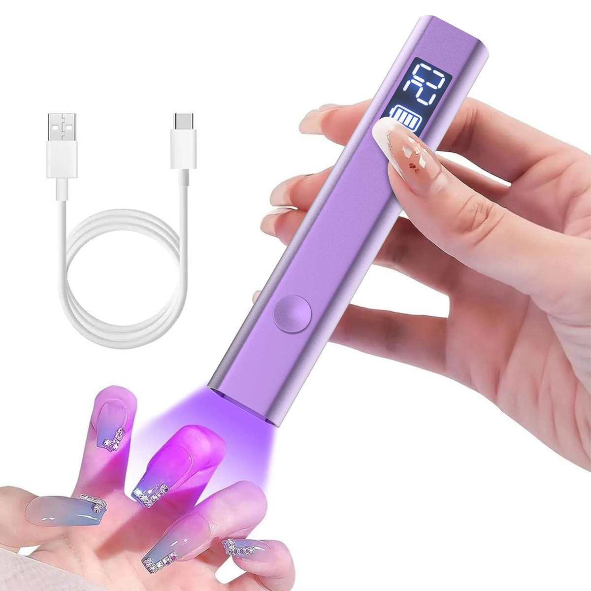 V888-ELOSUNG34401-202507110953-00 Purple Handheld UV LED Nail Curing Pen - Portable USB-C Rechargeable Light for Fast-Drying Gel Polish & Nail Art - Image 1