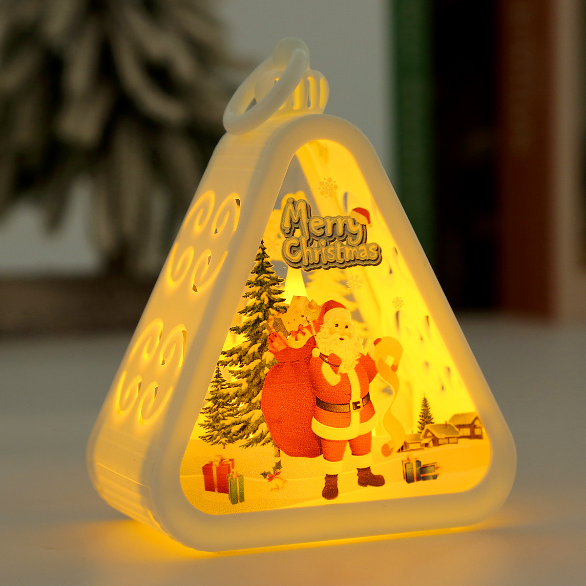 V888-ELOSUNG34404-202507111003-00 White Santa Claus Charming Christmas Scene Mini Lanterns (Set of 3) - Battery Operated LED Lights for a Cozy Holiday Glow - Image 1
