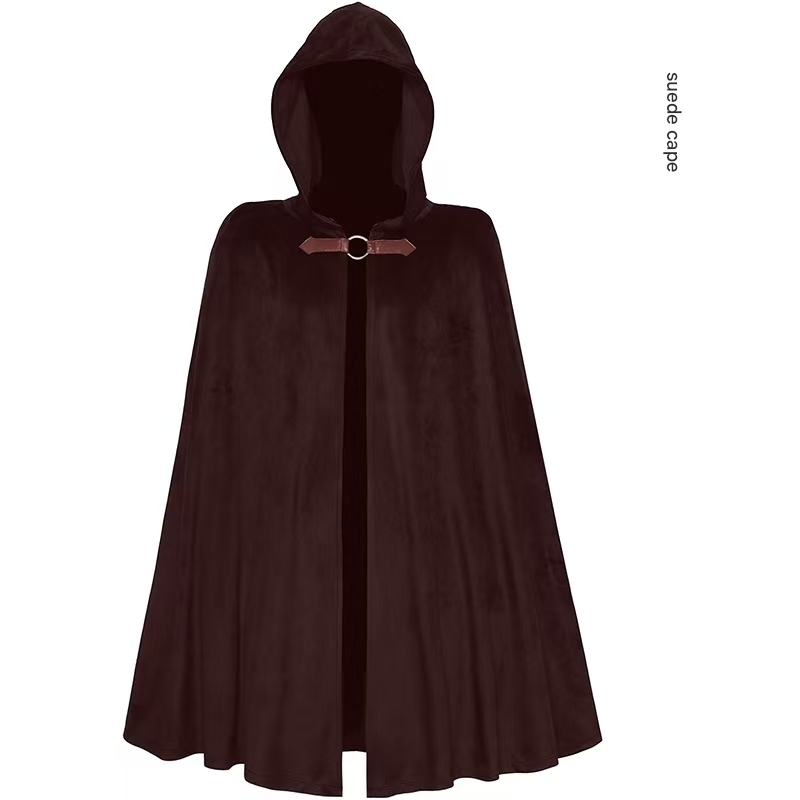 V888-ELOSUNG34414-202507110954-00 Brown Shadow Wanderer Hooded Cape - Premium Velvet Robe for Jedi, Wizard & Medieval Cosplay - Image 1