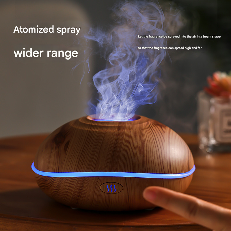 V888-ELOSUNG34481-202507180935-00 Wood grain Mini USB Aromatherapy Diffuser with Flame Projection - Portable Humidifier for Home and Car Use - Image 1
