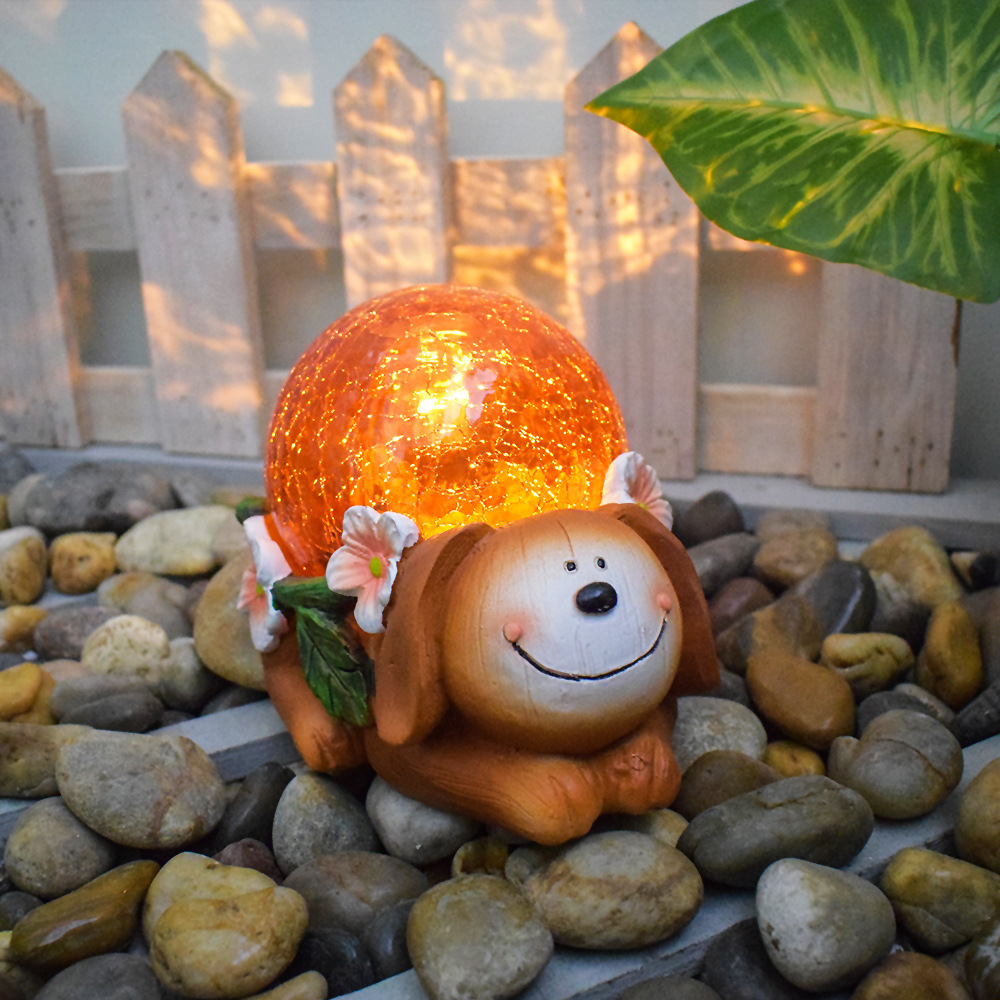 V888-ELOSUNG34549-202507281710-00 Crystal Ball Dog Charming Solar-Powered Animal Garden Statue - Waterproof Resin Figurine with Glowing LED Accents - Image 1