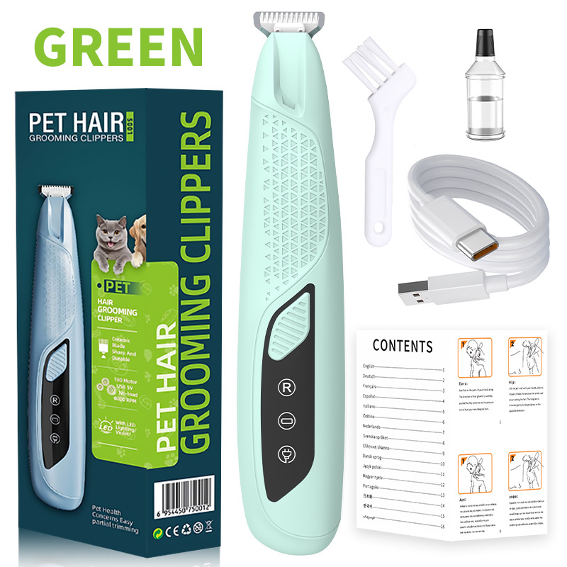 V888-ELOSUNG34571-202507301021-00 Green Precision Pet Paw Trimmer - Waterproof & Rechargeable Grooming Clipper for Dog & Cat Paws, Eyes, and Ears - Image 1