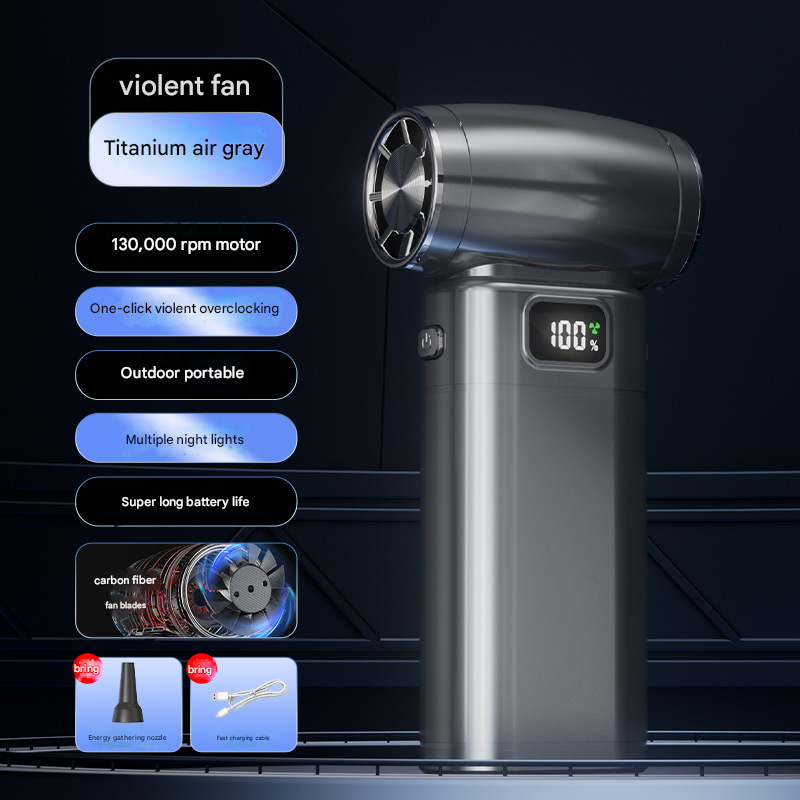 V888-ELOSUNG34589-202507311015-00 Black Portable High-Speed Turbo Fan & Air Duster - 130,000 RPM Brushless Motor, Rechargeable Blower - Image 1