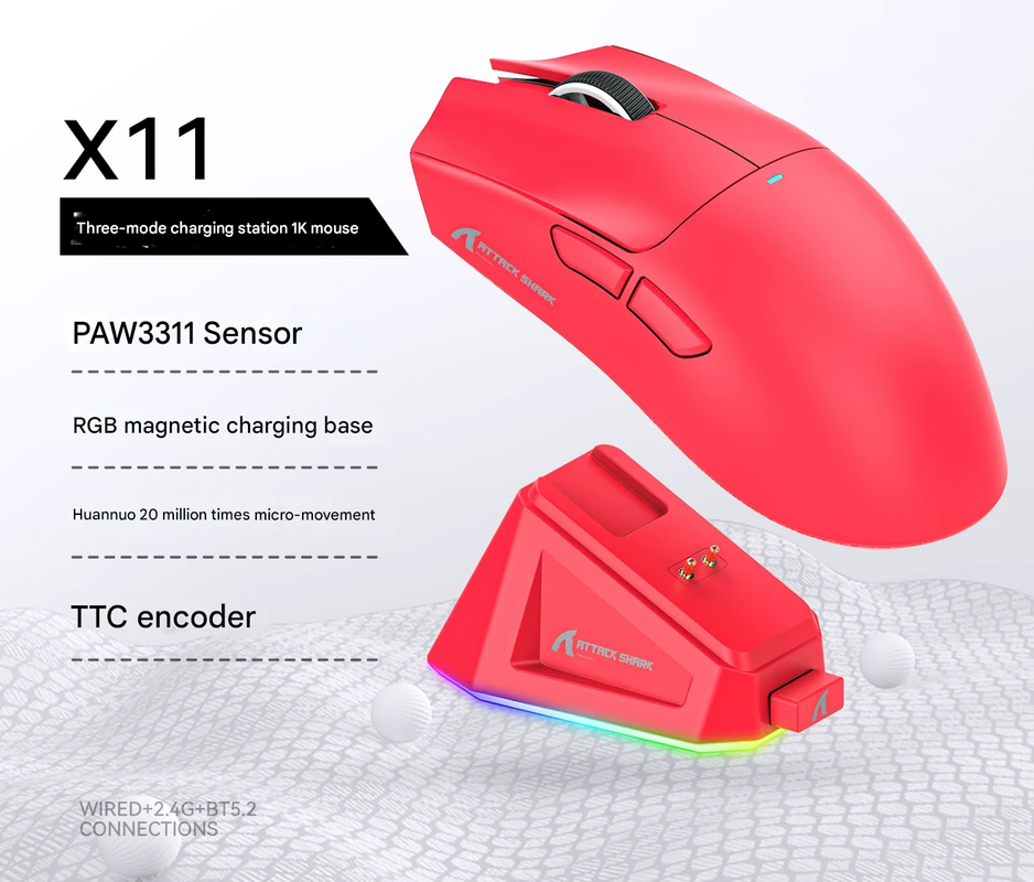 V888-ELOSUNG35679-202507151031-00 High-Performance Tri-Mode Wireless Gaming Mouse - 22000 DPI, Rechargeable, with RGB Charging Dock(red) - Image 1