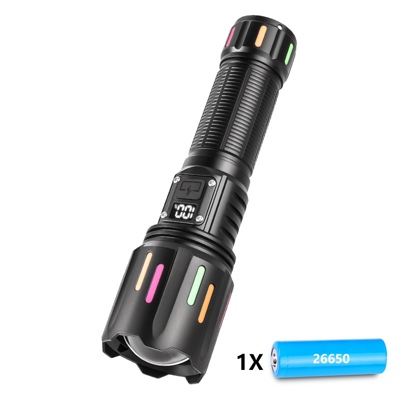 V888-ELOSUNG35710-202507180930-00 30W High Brightness LED Flashlight with Digital Display & Fluorescent Design - USB Rechargeable, 800-1200M Range(black+One 26650 battery) - Image 1