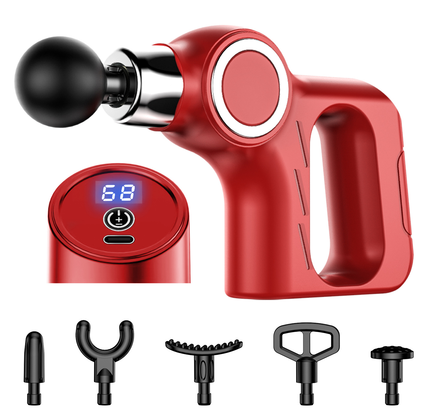V888-ELOSUNG35775-202507281654-00 Professional Deep Tissue Percussion Massage Gun - 30 Speeds, 6 Heads & LCD Touch Screen(red) - Image 1
