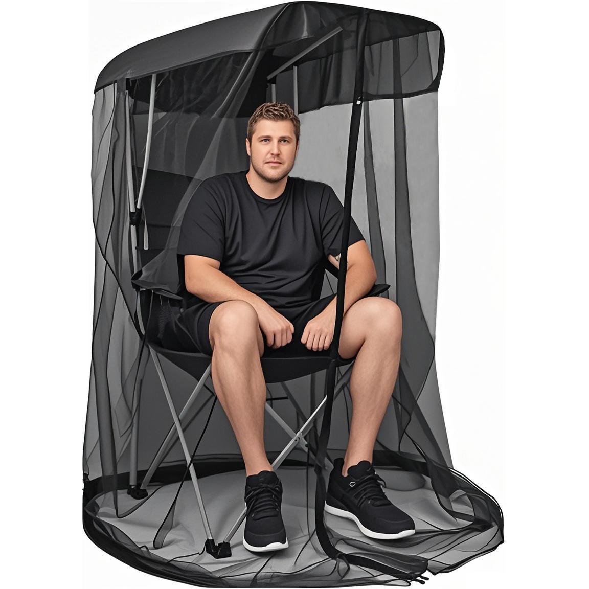 V888-ELOSUNG35846-202508111505-00 Portable Outdoor Chair Cover with Mosquito Net & Sun Canopy - UV & Water-Resistant Shelter for Camping & Fishing(black 155*125*205CM) - Image 1