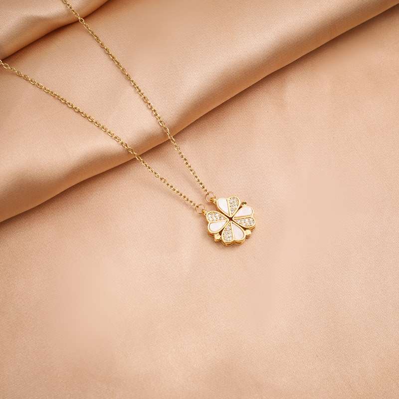 V888-ELOSUNG35893-202508191012-00 S925 Sterling Silver 2-in-1 Magnetic Convertible Clover to Hearts Pendant Necklace(gold) - Image 1