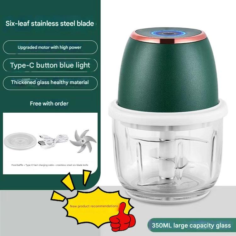 V888-ELOSUNG35896-202508191013-00 Electric Mini Garlic Chopper with Glass Bowl - USB Rechargeable, 6 Blades, Large Capacity(green) - Image 1
