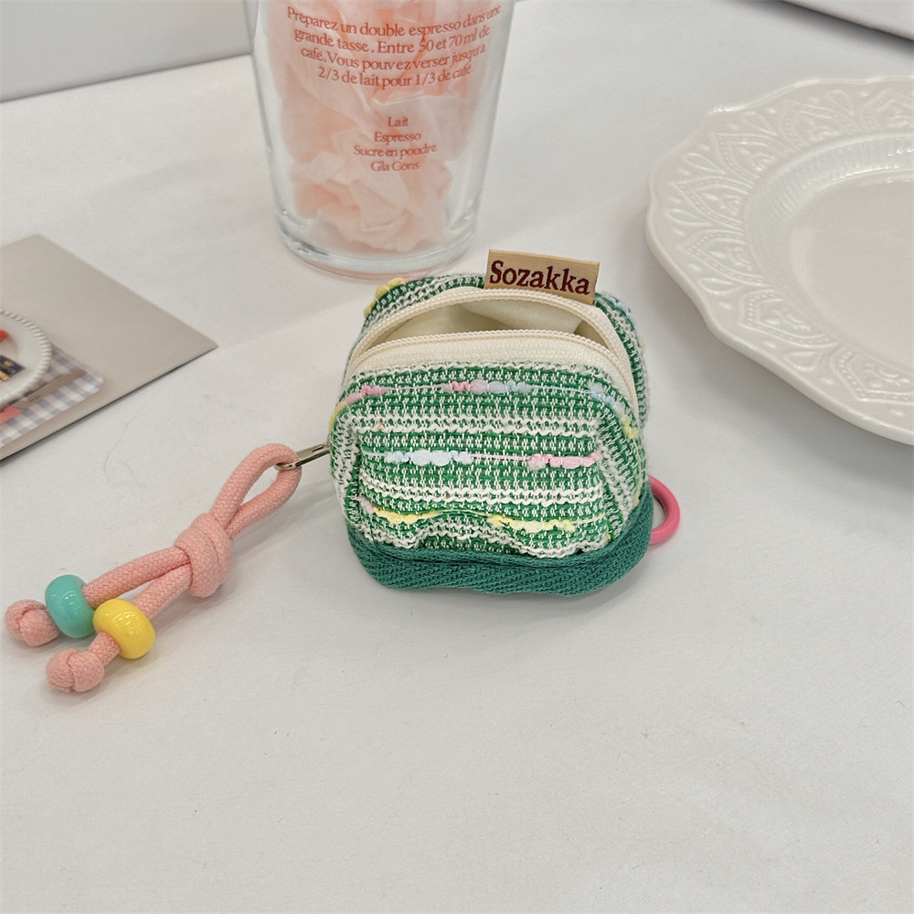 V888-ELOSUNG35923-202508261325-00 3pc Chic Woven Mini Backpack Pouch - Earphone Case & Coin Purse with Keychain Lanyard(green) - Image 1