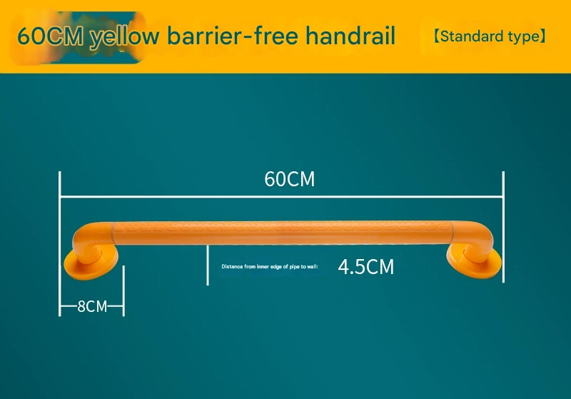 V888-ELOSUNG35930-202508280525-00 2pc Heavy-Duty Anti-Slip Safety Grab Bar with Luminous Rings - Stainless Steel Core Bathroom Handrail(yellow 60cm) - Image 1