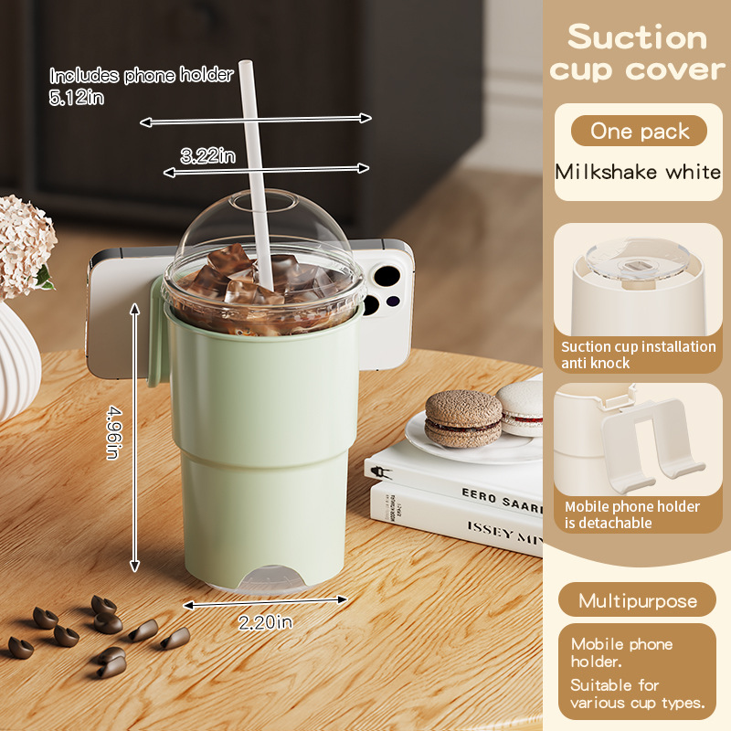 V888-ELOSUNG35961-202509021445-00 Multi-Purpose Anti-Spill Cup Holder with Suction Base & Detachable Phone Stand(green) - Image 1