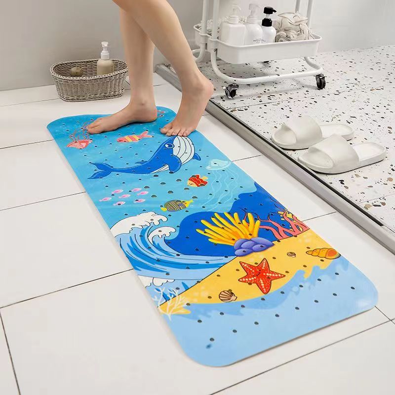 V888-ELOSUNG35989-202509051452-00 Non-Slip PVC Bath & Shower Mat with Suction Cups and Drainage Holes - Cartoon Ocean Theme(Blue Whale) - Image 1