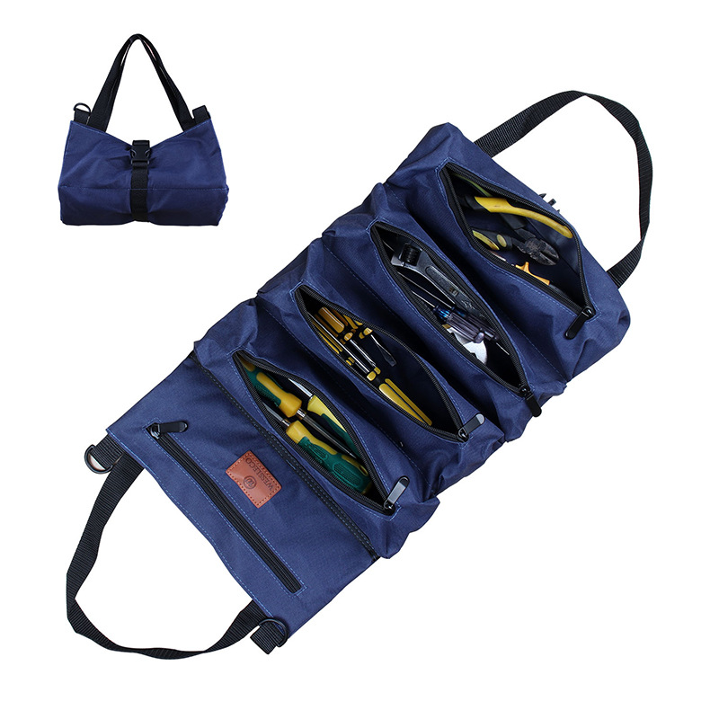 V888-ELOSUNG35992-202509081030-00 Heavy-Duty Canvas Tool Roll Up Bag & Organizer Tote - Multi-Pocket Wrench & Tool Pouch(Blue) - Image 1