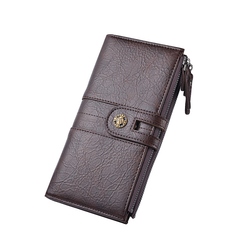 V888-ELOSUNG36025-202507221426-00 Coffee Men's Vintage PU Leather Long Wallet - High Capacity Dual Zipper Clutch with Phone & Card Slots - Image 1