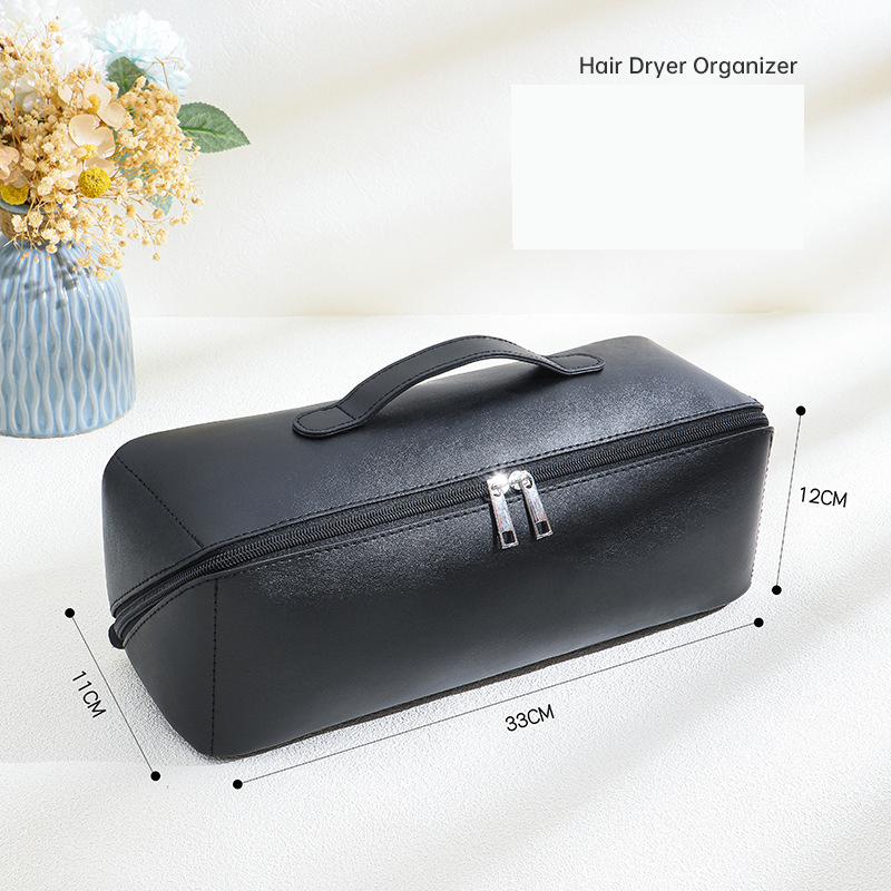V888-ELOSUNG36059-202507281647-00 Black Premium PU Leather Travel Case for Hair Styling Tools - Double Layer Waterproof Organizer Bag for Hair Dryer, Curler & Straightener - Image 1