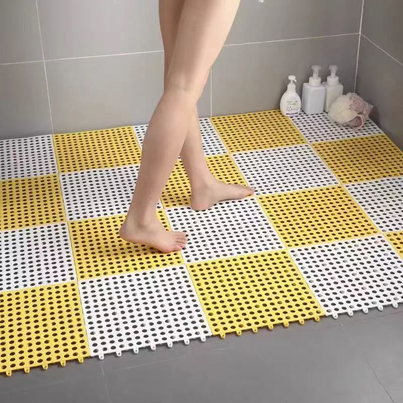 V888-ELOSUNG36088-202507301015-00 White And Yellow DIY Interlocking Non-Slip Floor Tiles - 18-Pack PVC Drainage Mat for Shower & Bathroom Safety - Image 1