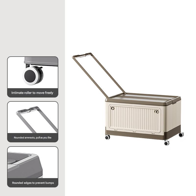 V888-ELOSUNG36120-202508041445-00 Size S Brown Collapsible Storage Box with Wheels and Telescopic Handle - Stackable Folding Crate for Car & Home - Image 1