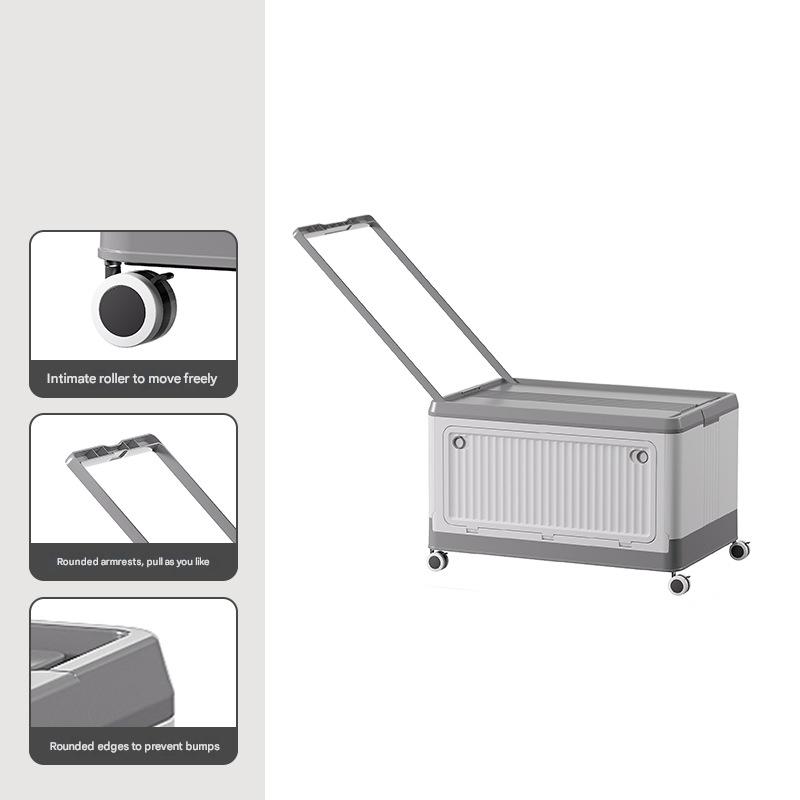 V888-ELOSUNG36121-202508041445-00 Size S Grey Collapsible Storage Box with Wheels and Telescopic Handle - Stackable Folding Crate for Car & Home - Image 1