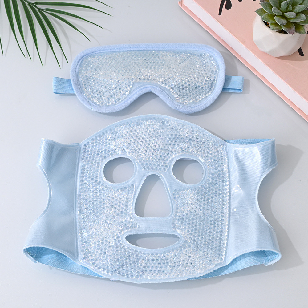 V888-ELOSUNG36132-202508041452-00 Blue Reusable Cooling Gel Bead Face Mask and Eye Mask Set - Soothing Therapy for Puffy Eyes, Headaches and Facial Relaxation - Image 1