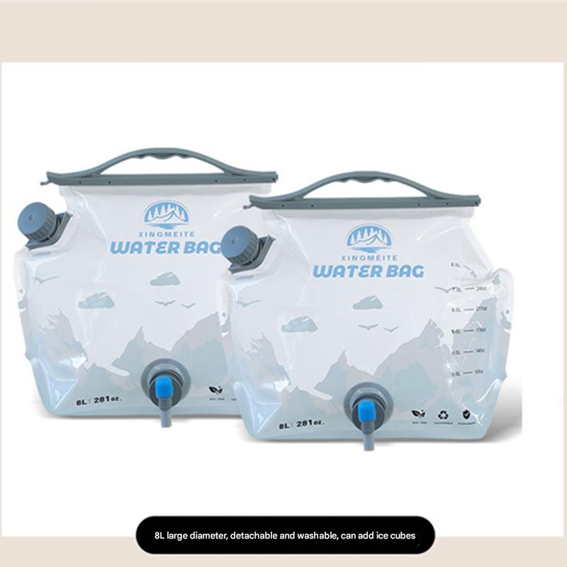 V888-ELOSUNG36141-202508041440-00 2 Pcs Grey 8L Foldable Water Bag - Large Capacity Portable Water Carrier with Spigot for Camping & Outdoors - Image 1