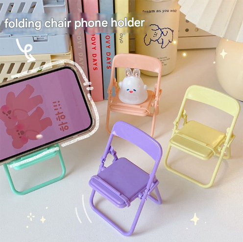 V888-ELOSUNG36159-202508051615-00 Color Mixing Adorable Mini Folding Chair Phone Stand - 4 Pack Cute Desktop Holder for Hands-Free Viewing - Image 1
