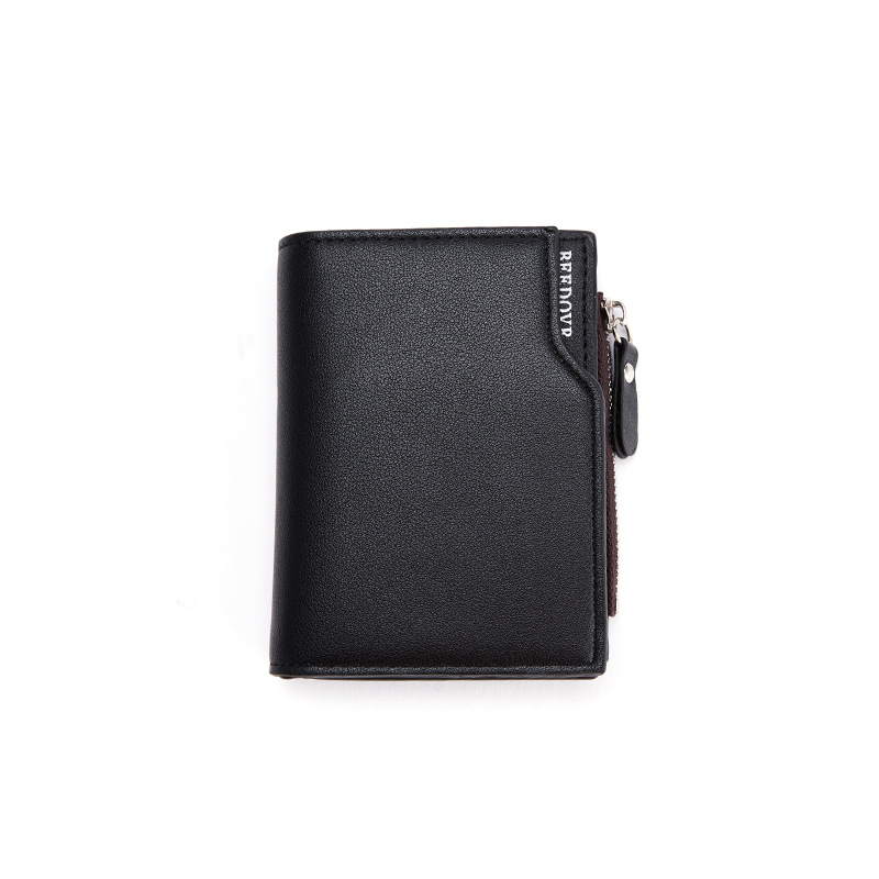 V888-ELOSUNG36225-202508121530-00 Black Men's Slim Vertical Bifold Wallet - PU Leather Card Holder with Zipper Coin Pocket and ID Window - Image 1