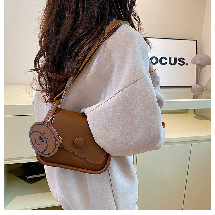 V888-ELOSUNG36376-202509011645-00 Brown Chic PU Leather Crossbody Bag with Cute Bear Charm - Adjustable Strap Shoulder Purse - Image 1