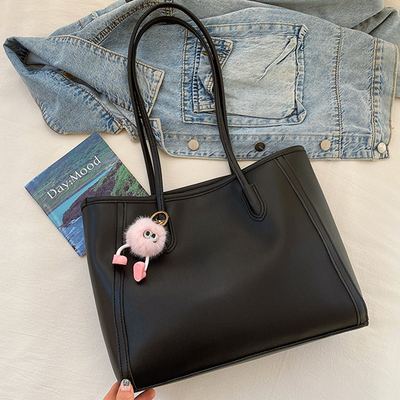 V888-ELOSUNG36379-202509021110-00 Black Chic Large Capacity Tote Bag - PU Leather Commuter Shoulder Handbag for Women - Image 1