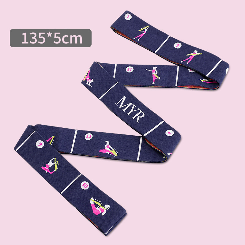 V888-ELOSUNG36398-202509041430-00 Dark Blue Instructional Yoga Stretch Strap with Embroidered Pose Guide - 11-Loop Flexibility Band - Image 1