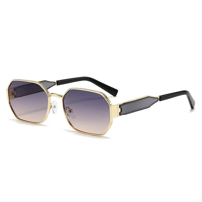 V888-ELOSUNG36439-202509081040-00 Gold Frame and Grey Lenses Modern Retro Geometric Sunglasses - Chic Metal Frame with UV400 Lenses and Black PU Leather Protective Case - Image 1