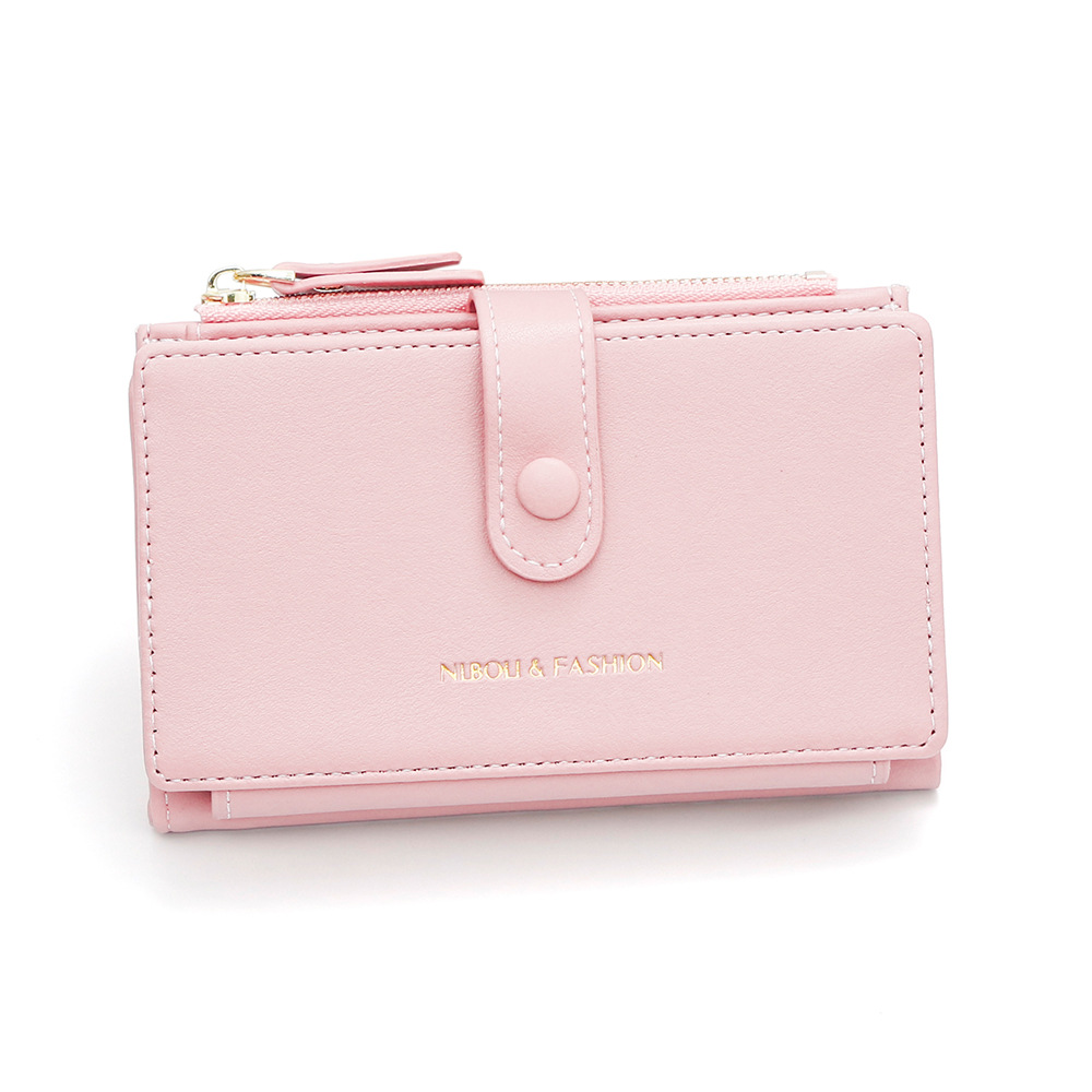 V888-ELOSUNG36447-202509091020-00 Pink Compact Bifold Wallet for Women - High Capacity PU Leather Purse with Zipper Coin Pocket - Image 1