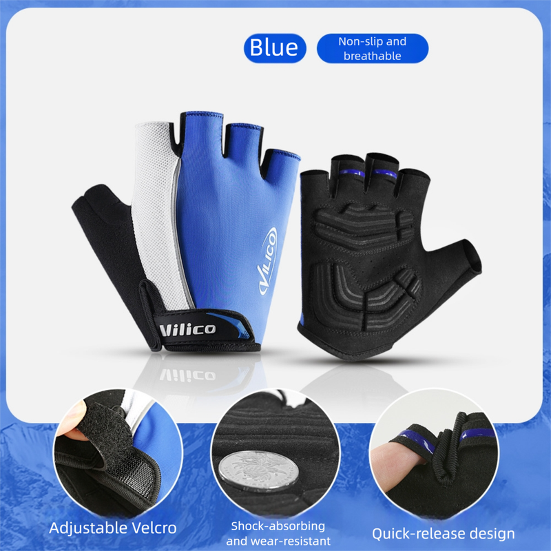 V888-ELOSUNG36456-202509091605-00 Size XL Blue Padded Half-Finger Cycling Gloves - Breathable Shock-Absorbing Workout Gloves for Gym & Fitness - Image 1