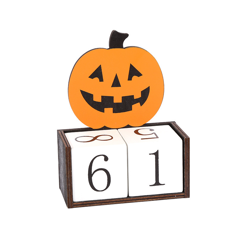 V888-ELOSUNG36470-202509101431-00 Orange Pumpkin Shape Festive Halloween Countdown Blocks - Reusable Wooden Perpetual Calendar for Desk Decor - Image 1