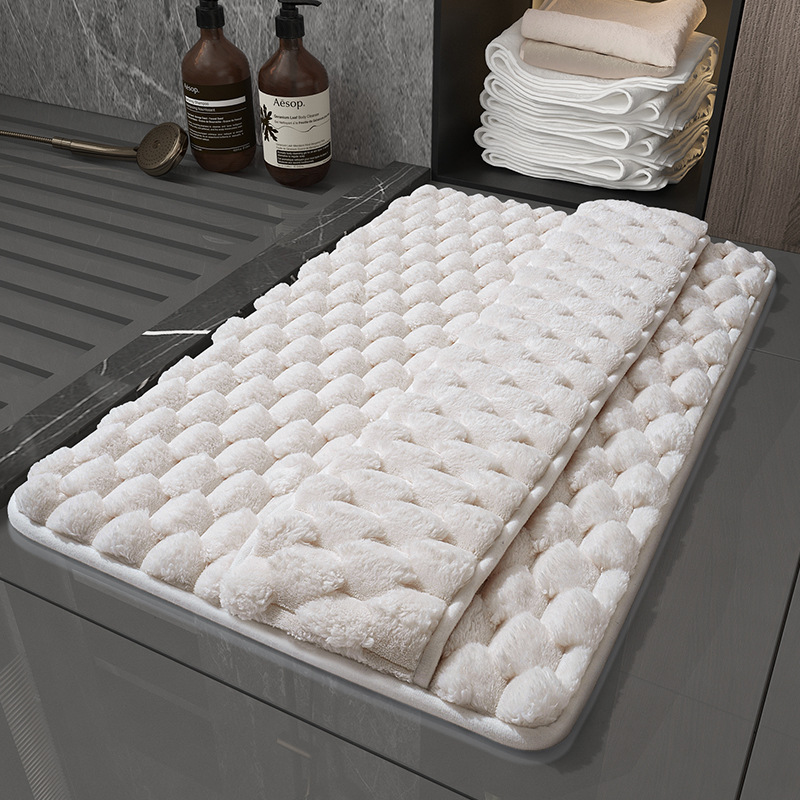 V888-ELOSUNG37020-202509101605-00 Luxury Plush Memory Foam Bath Mat with Foot Drying Panel - Super Absorbent & Non-Slip Bathroom Rug(Checkered beige) - Image 1