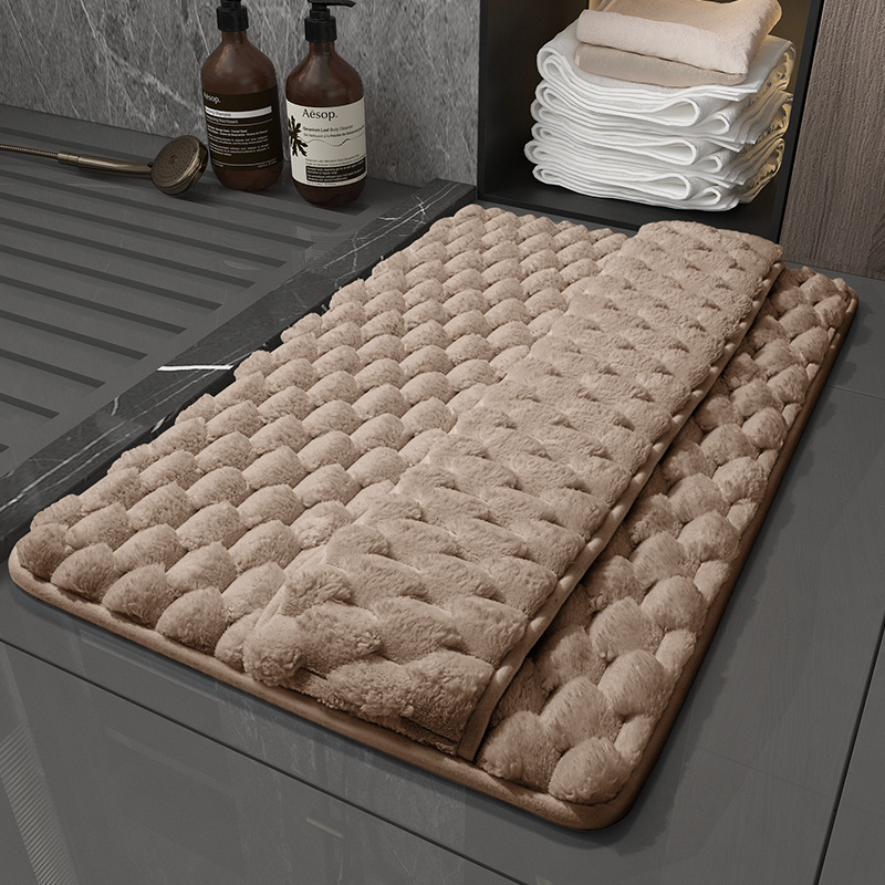 V888-ELOSUNG37022-202509101610-00 Luxury Plush Memory Foam Bath Mat with Foot Drying Panel - Super Absorbent & Non-Slip Bathroom Rug(Checkered brown) - Image 1